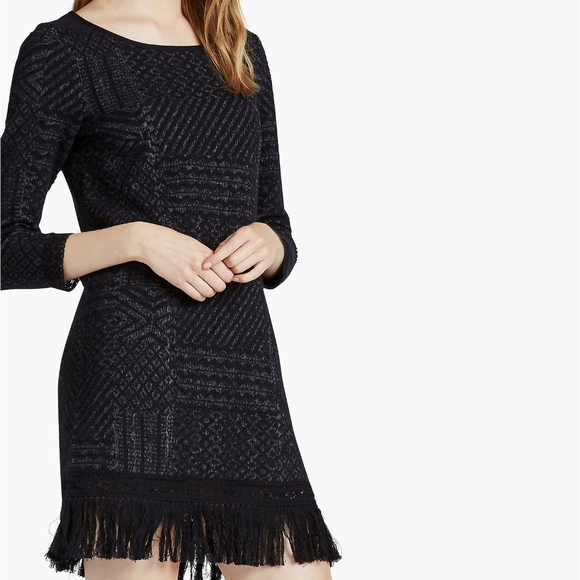 Lucky Brand Jacquard Fringe Sweater Dress - Picture 1 of 8